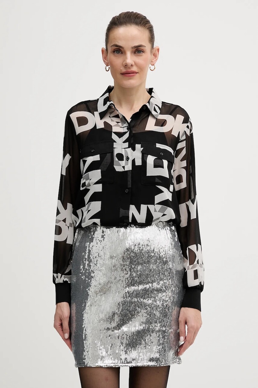 Košeľa Dkny čierna farba, voľný strih, s klasickým golierom, P4RA6FXZ