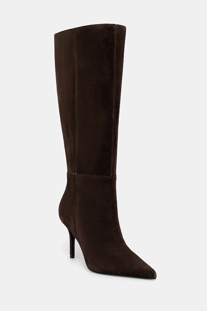 Semišové čižmy Guess GRESSA hnedá farba, na vysokom podpätku, FLFGRS SUE11