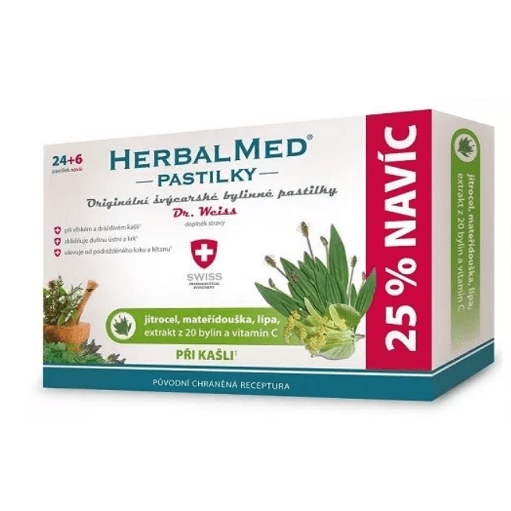 DR. WEISS Herbalmed skorocel + materina dúška + lipa + vitamín C 24+6 pastiliek