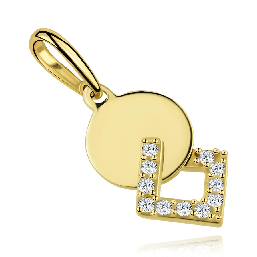 Prívesok žlté 9K zlato s kruhom a zirkónovým kosoštvorcom