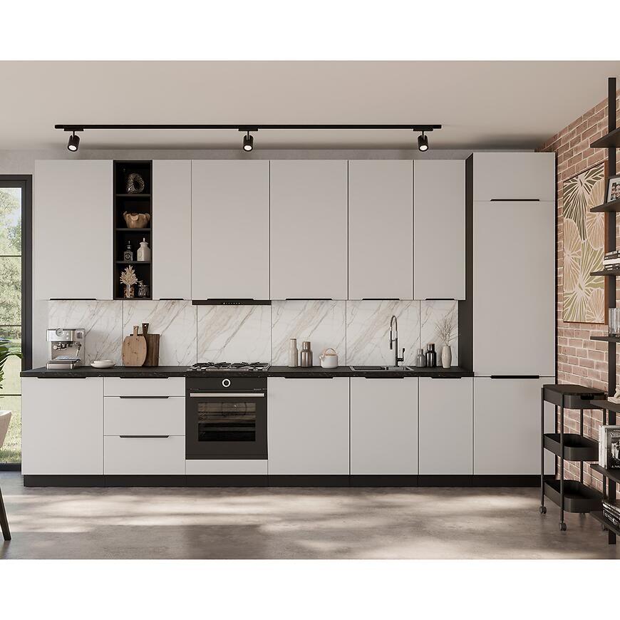 Kuchynská linka Aria WH/BL 390 cm bez kuchynskej dosky
