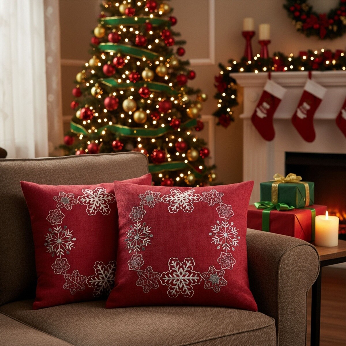 Obliečka na vankúš, Čarovné vločky, červený, 40 x 40 cm