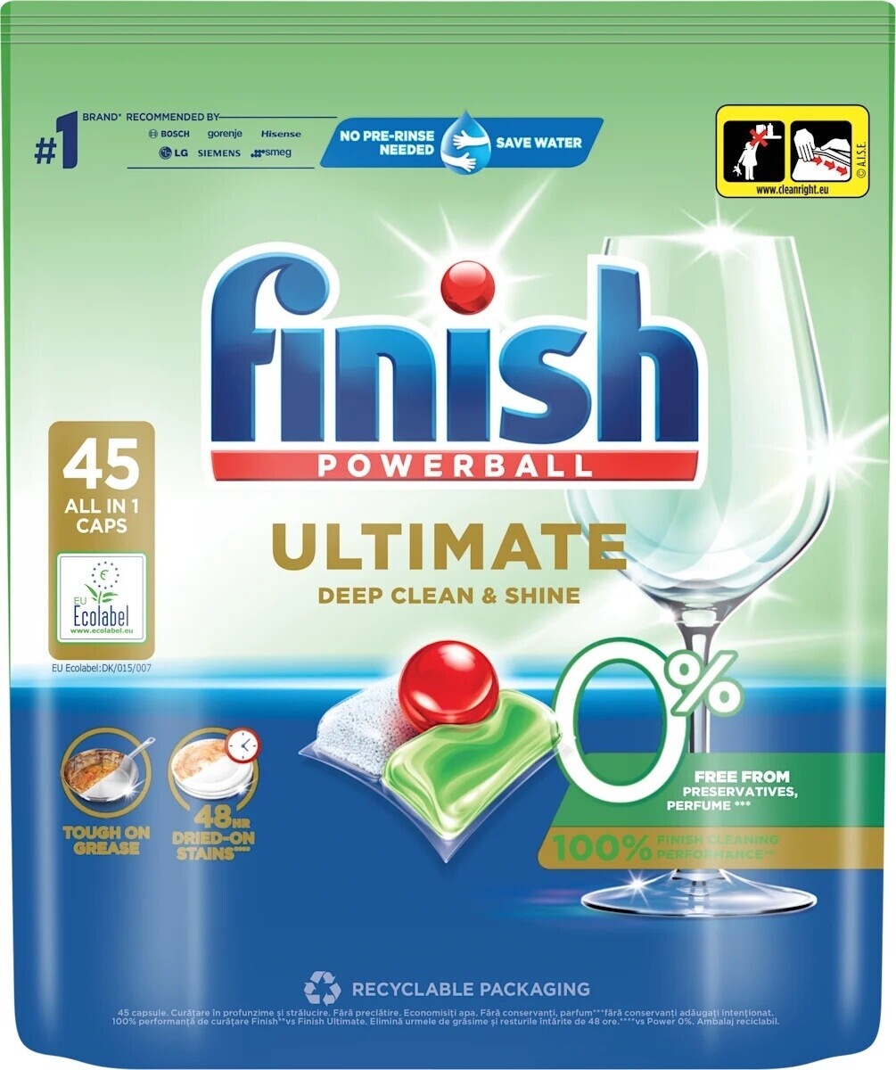 Finish - Calgonit Finish Ultimate Deep Clean & Shine 0%,Kapsuly do umývačky riadu , 45 ks
