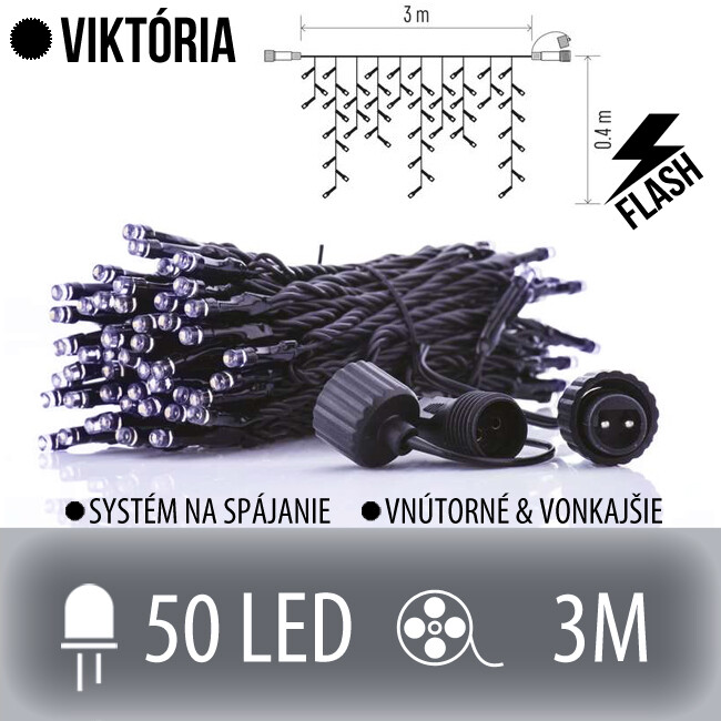 Viktória spojovateľná led svetelná záclona vonkajšia flash - 50led - 3m studená biela / flash prebliknutie studená biela