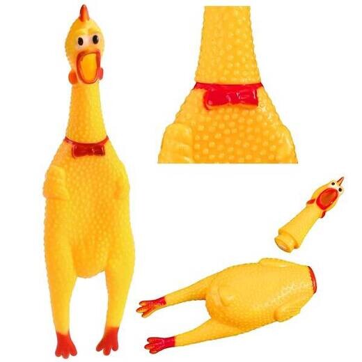 Gumové pískacie kuriatko pre psa - 37 cm