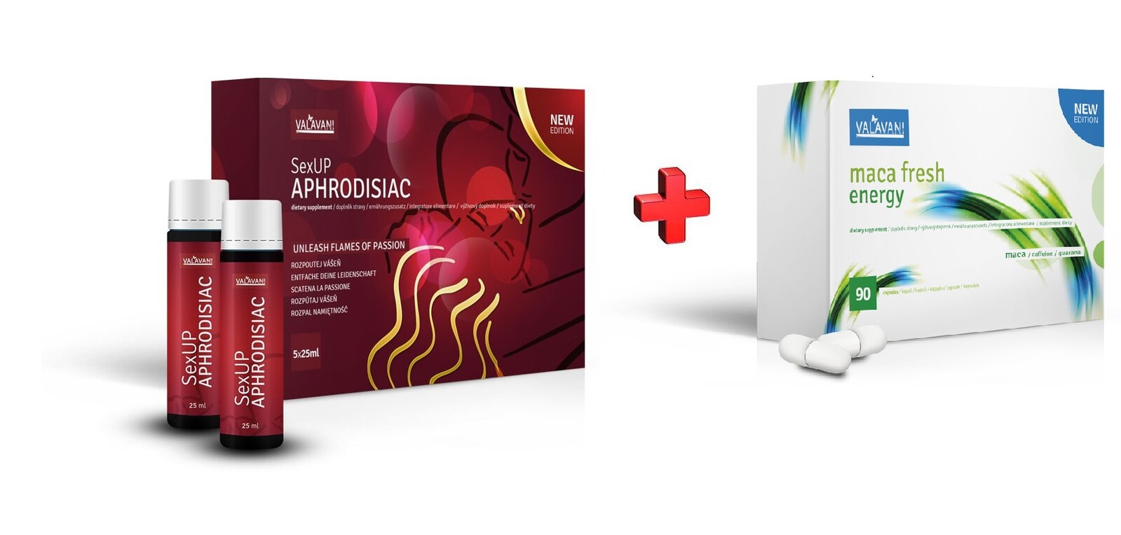 VALAVANI Akčný balíček: Tekuté afrodiziakum SexUP - 5x25ml + Maca Fresh Energy 90 kapsúl