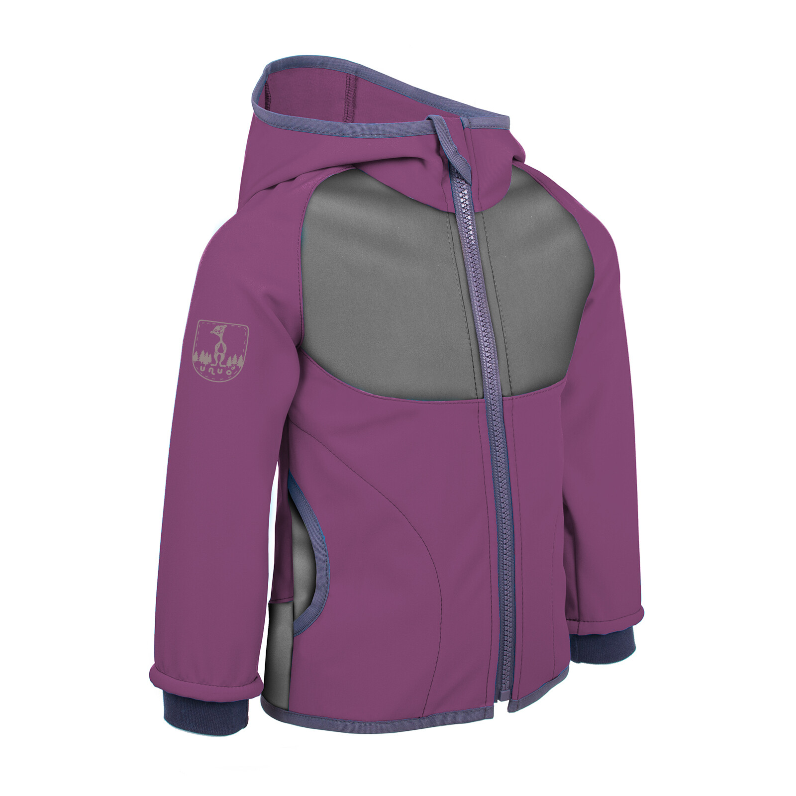 Unuo Unuo, Detská softshellová bunda s fleecom DUO, Tm. Šedá, Ostružinová Veľkosť: 110/116 8596227070718
