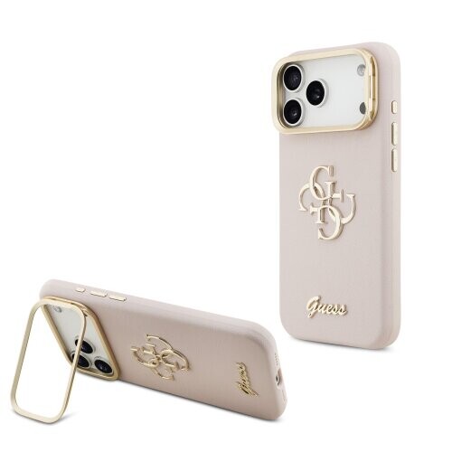 Guess PU Grained 4G Logo Stand Camera Frame Zadní Kryt pro iPhone 17 Pro Max Pink