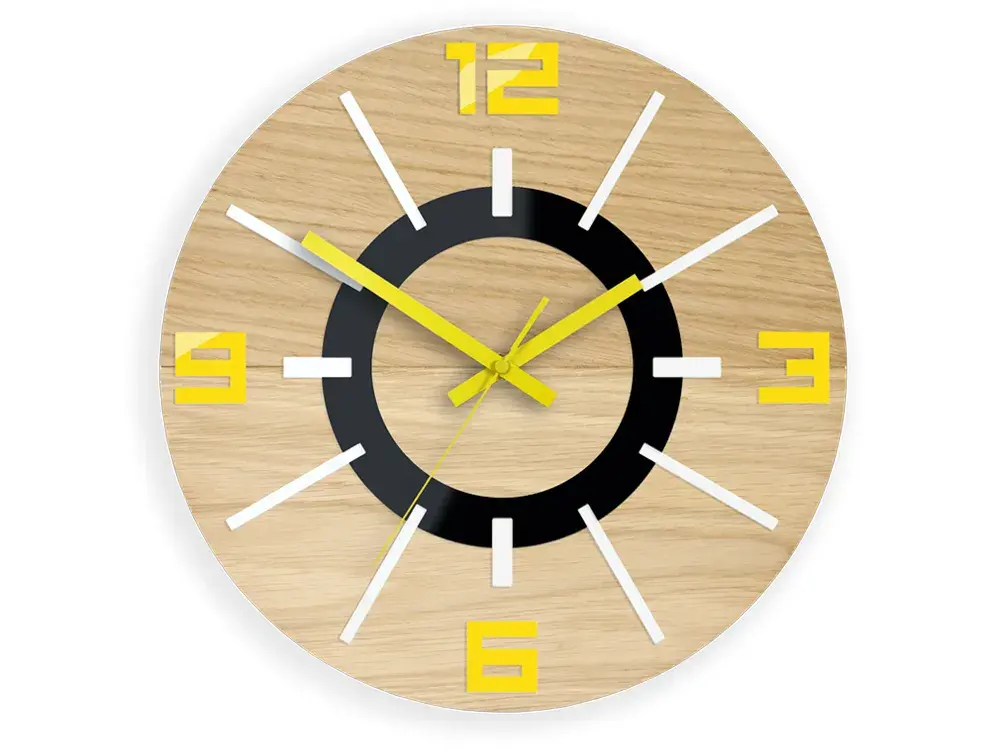 Dřevěné nástěnné hodiny Alladyn 33,5 cm dub přírodní/žluté