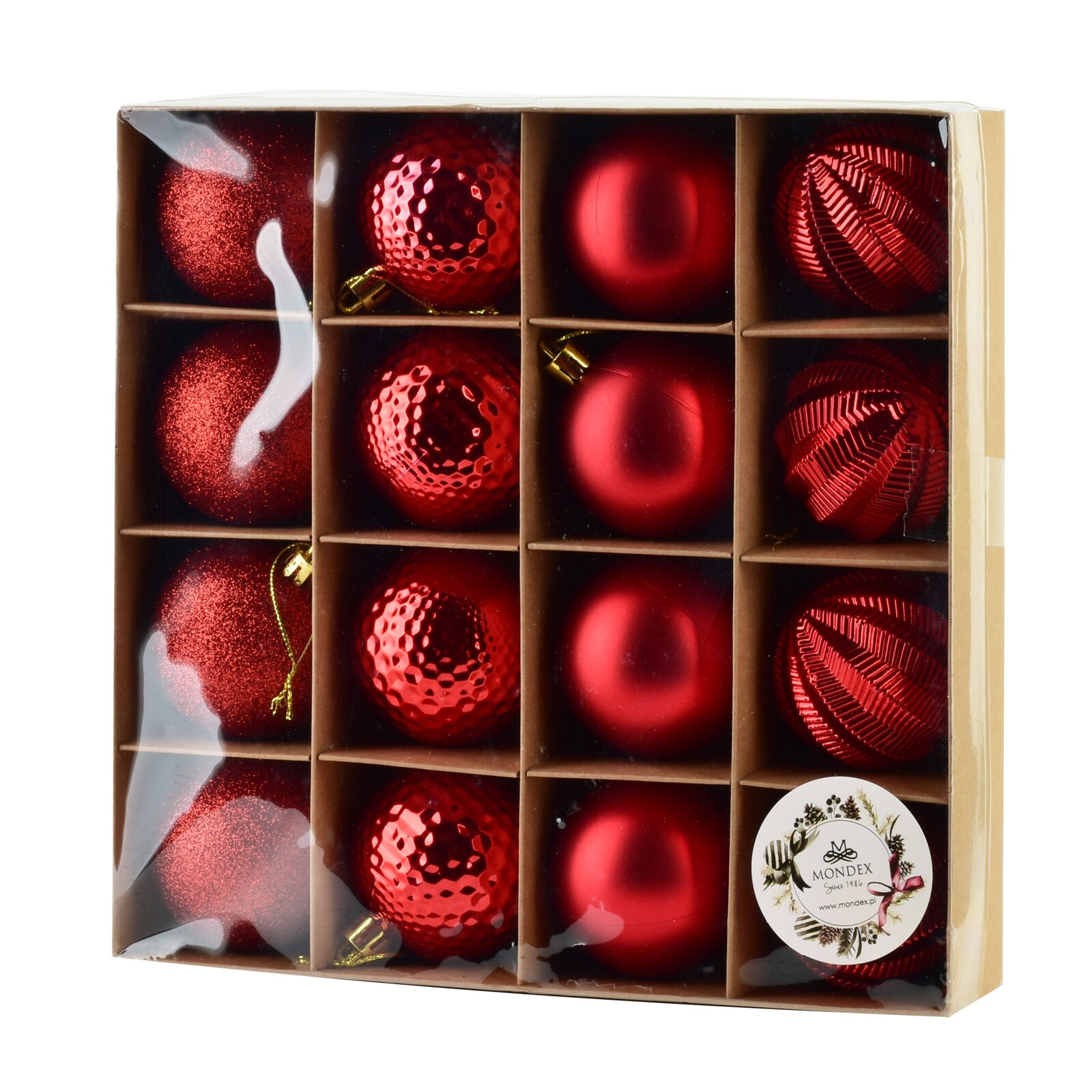 Sada 16 ks vánočních baněk Luca červená