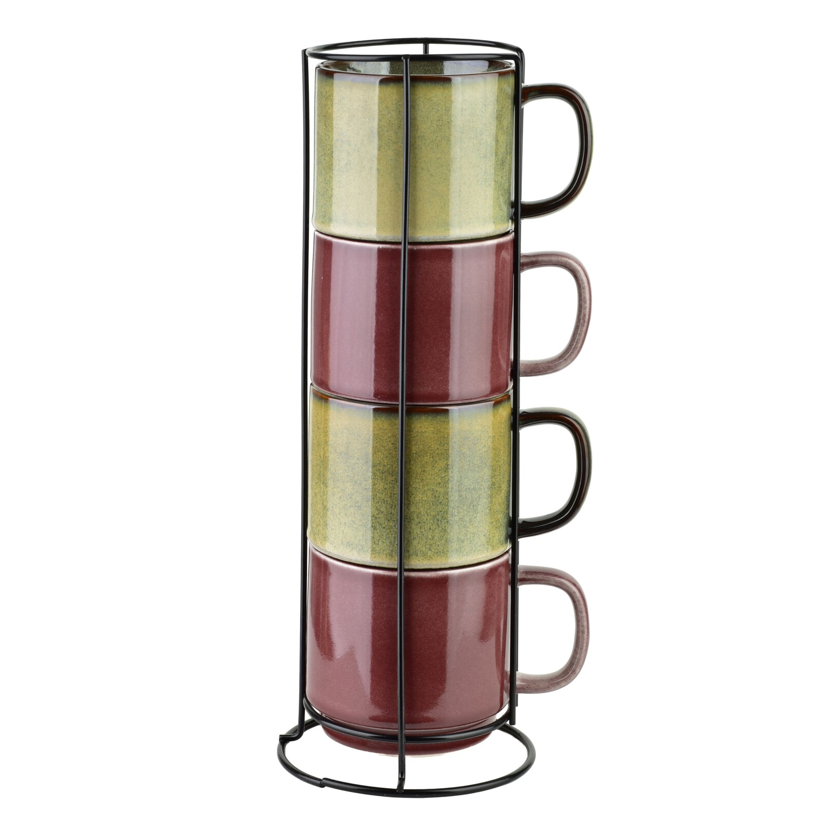 Sada 4 ks porcelánových hrnků EVIE 400 ml červená/zelená