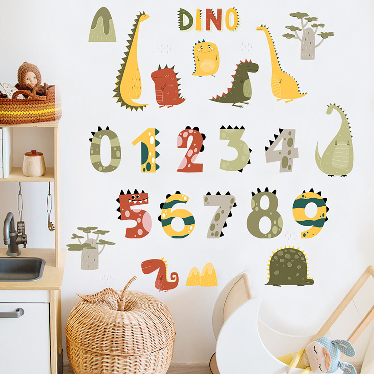 Sipo Nástenné samolepky do detskej izby, Dino Numbers
