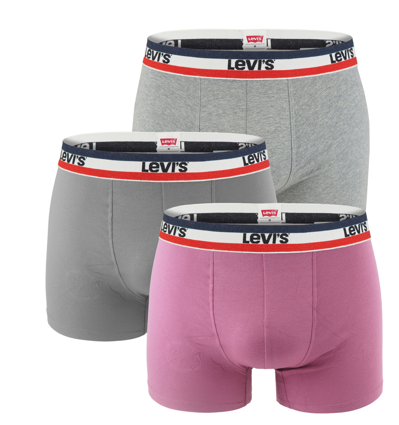 LEVI`S -  boxerky 3PACK Levi`s super soft cotton stretch orchid & gray z organickej bavlny - limitovaná fashion edícia
