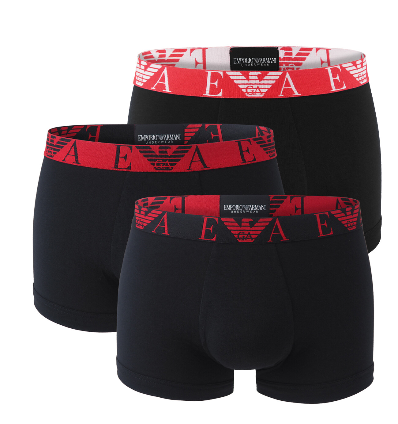 EMPORIO ARMANI - boxerky 3PACK stretch cotton nero con logo rosso