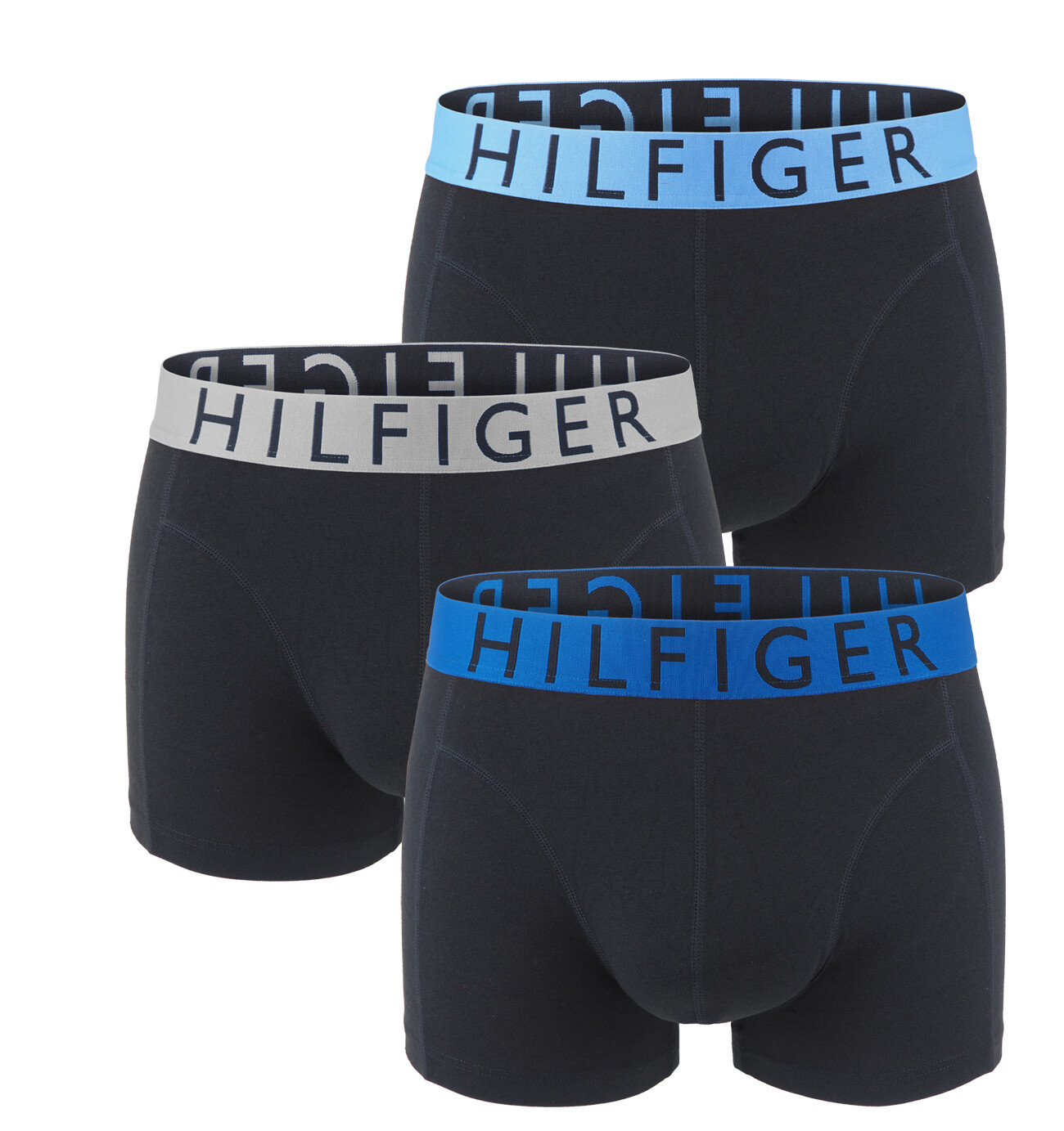 TOMMY HILFIGER - boxerky 3PACK eco cotton stretch black / blue & silver waist