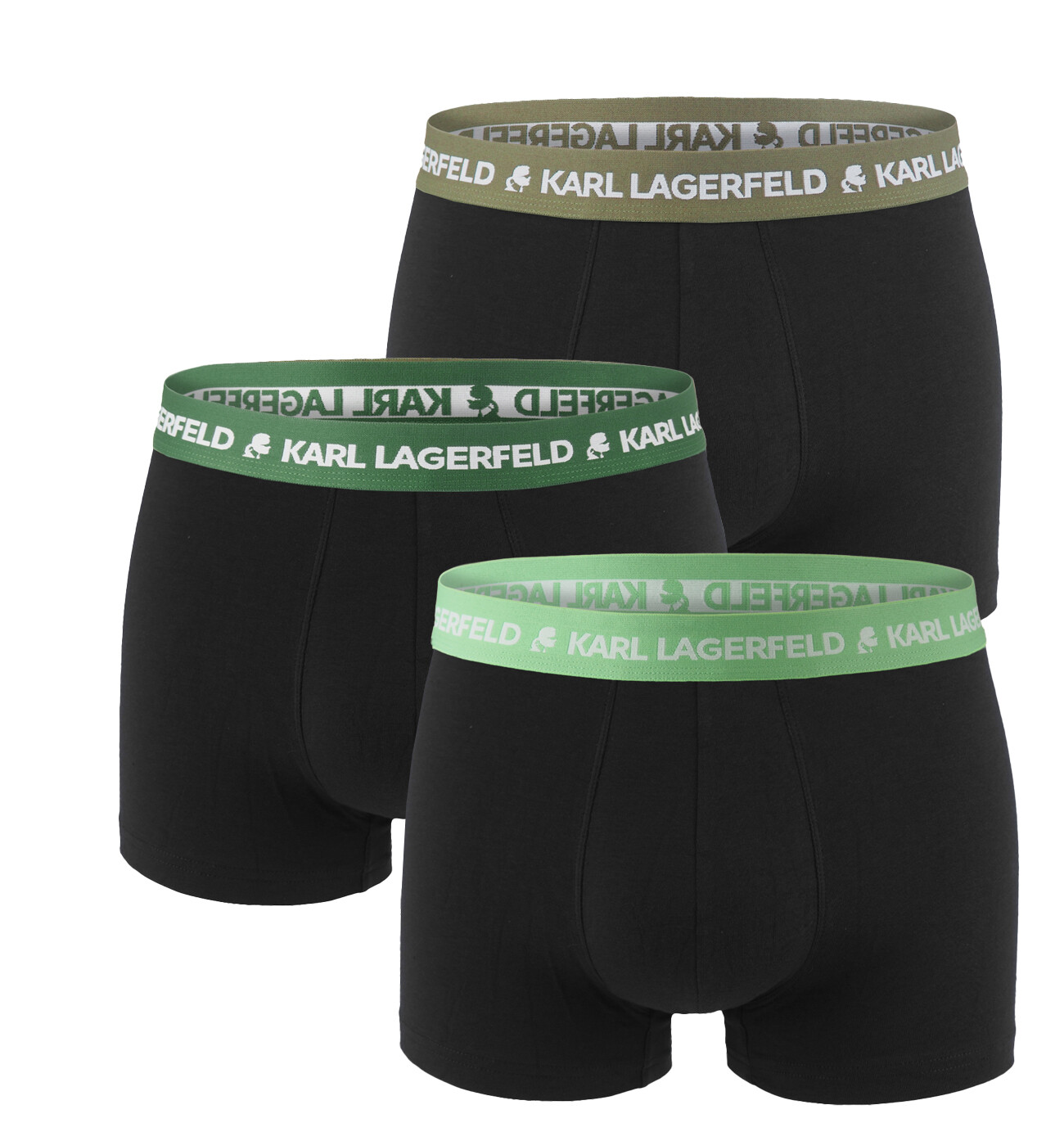 KARL LAGERFELD - boxerky 3PACK organic cotton logo LAGERFELD black with absinth green & oil waist