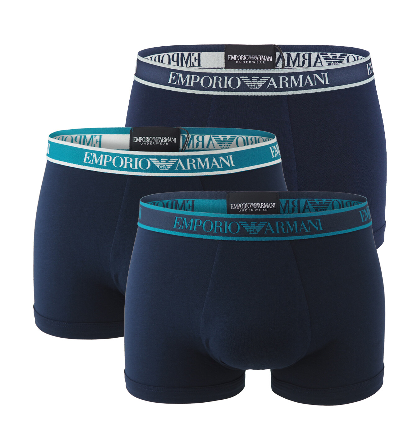 EMPORIO ARMANI - boxerky 3PACK stretch cotton blu con turchese Armani logo