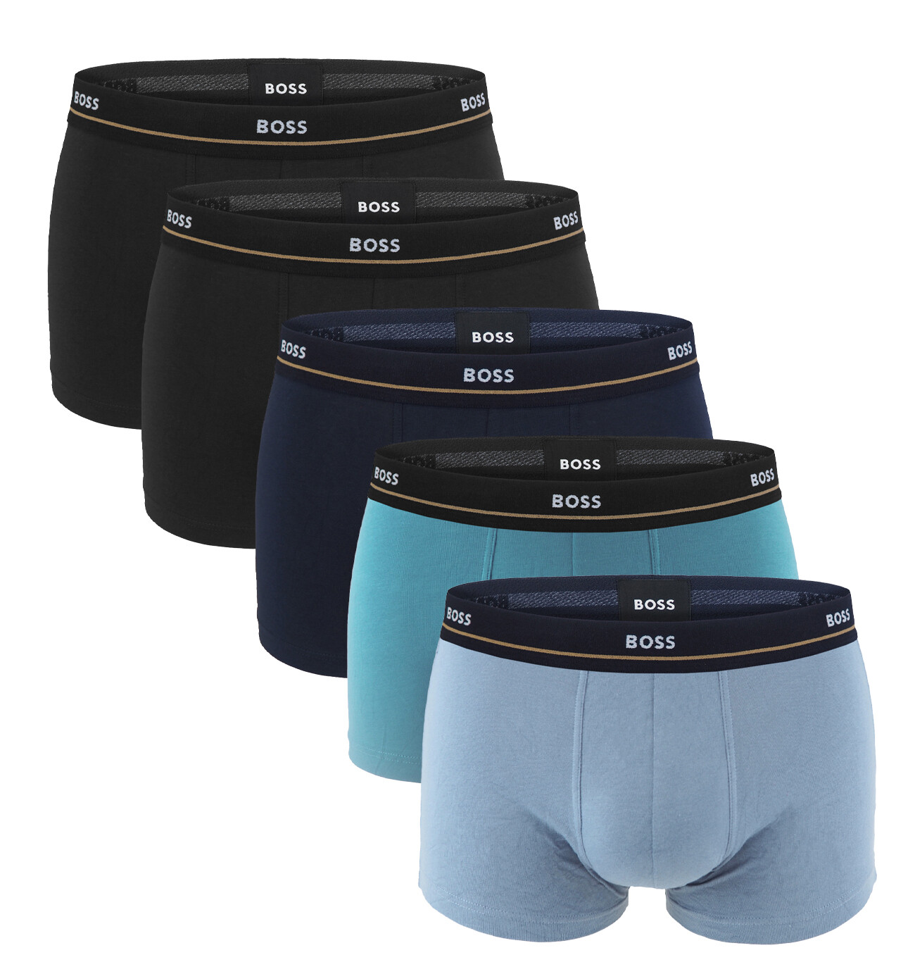 BOSS - boxerky 5PACK essential cotton stretch blue & black tones