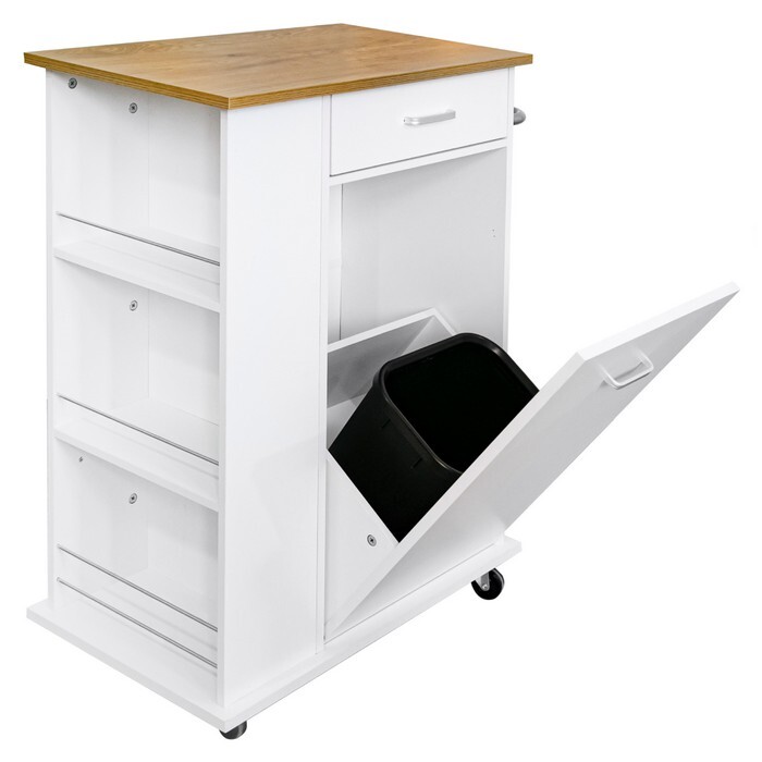 KONDELA Vasin výklopná skrinka s odpadkovým košom biela / dub
