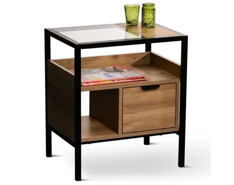 Odkladací/nočný stolík so zásuvkou Mandurah, kov/dub%