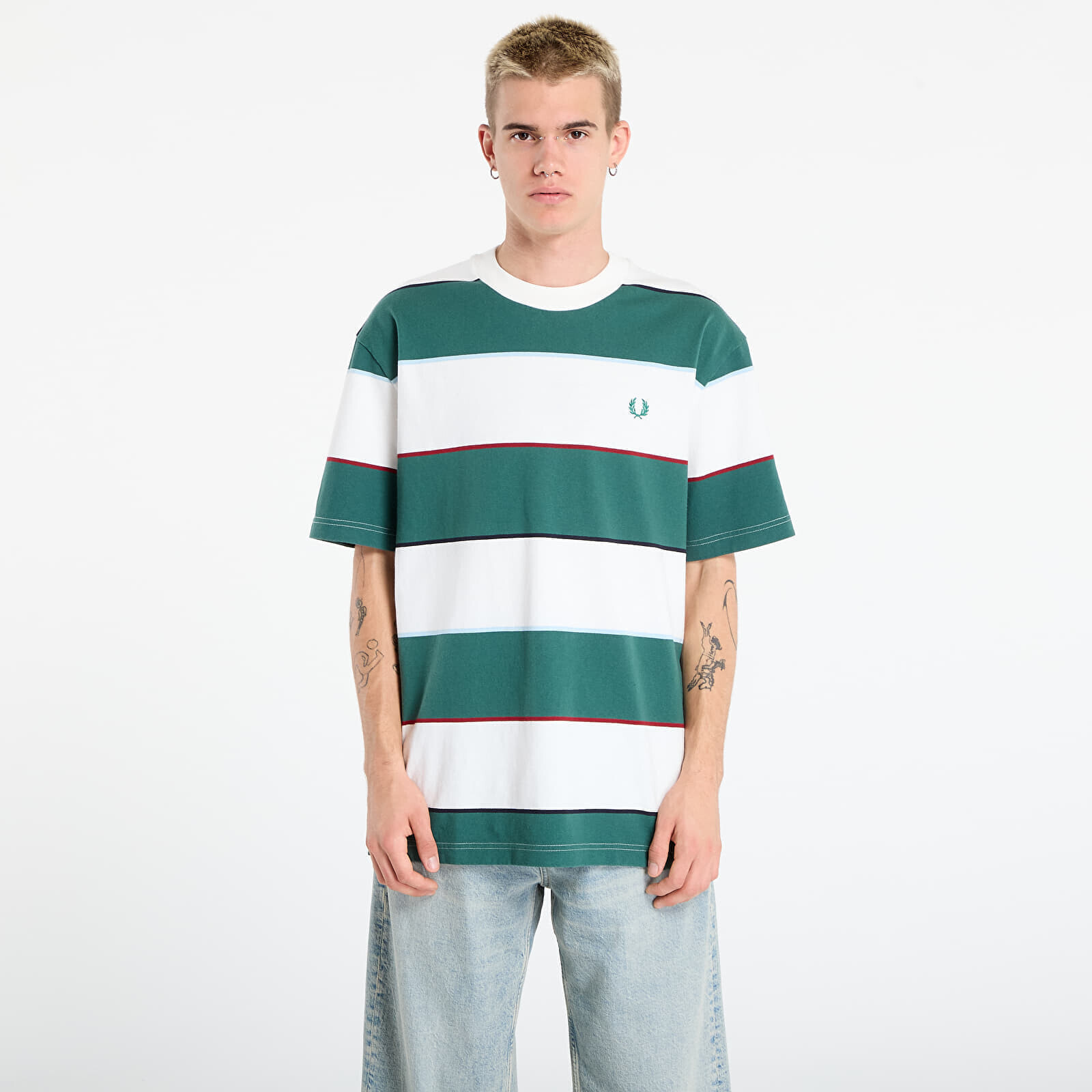 Tričko FRED PERRY Striped Relaxed T-Shirt Snow White XL