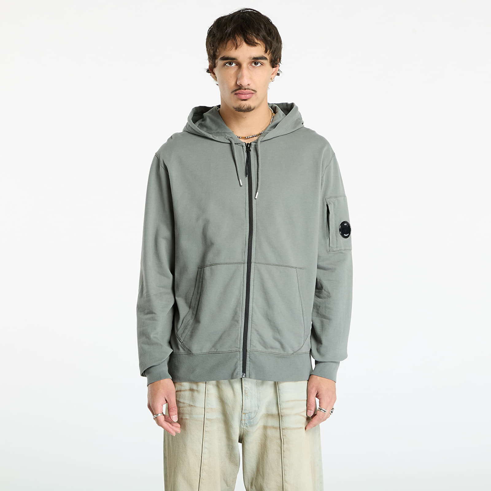 Mikina C.P. Company Light Fleece Hooded Full Zip Sweatshirt Gunmetal Grey L