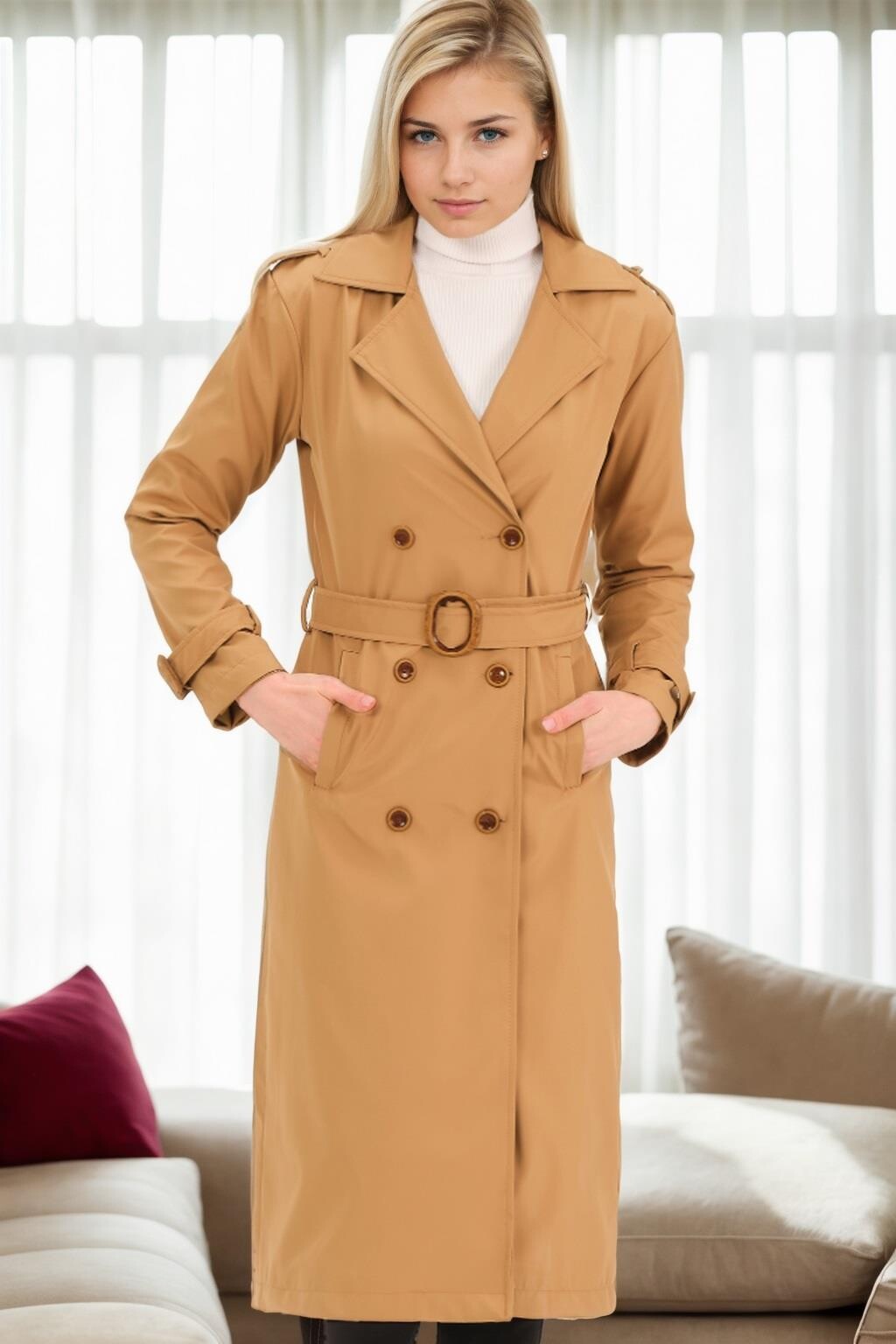 Z9737 DEWBERRY WOMEN'S TRENCH COAT-CAMEL