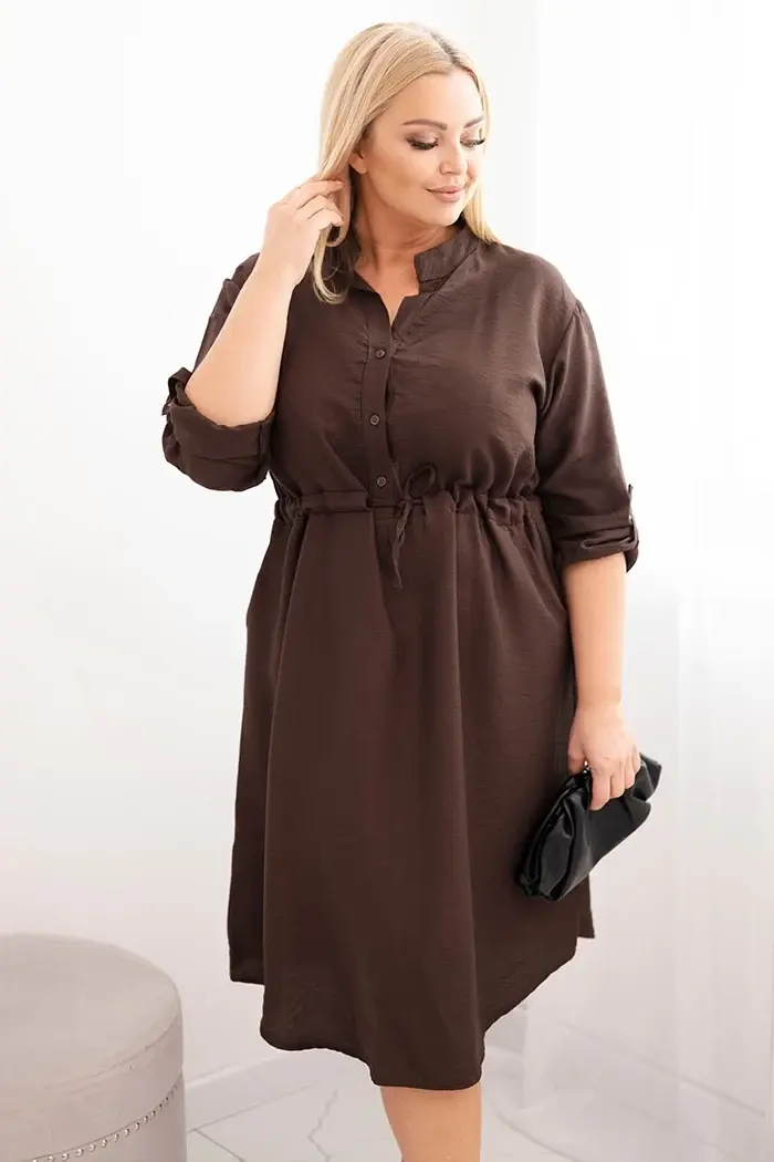 Kesi Włoski Dámska sukňa z viskózy Plus Size s gombíkmi a viazaním v páse hnedá