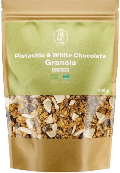 Brainmax pure granola 400 g - pistácie a biela čokoláda