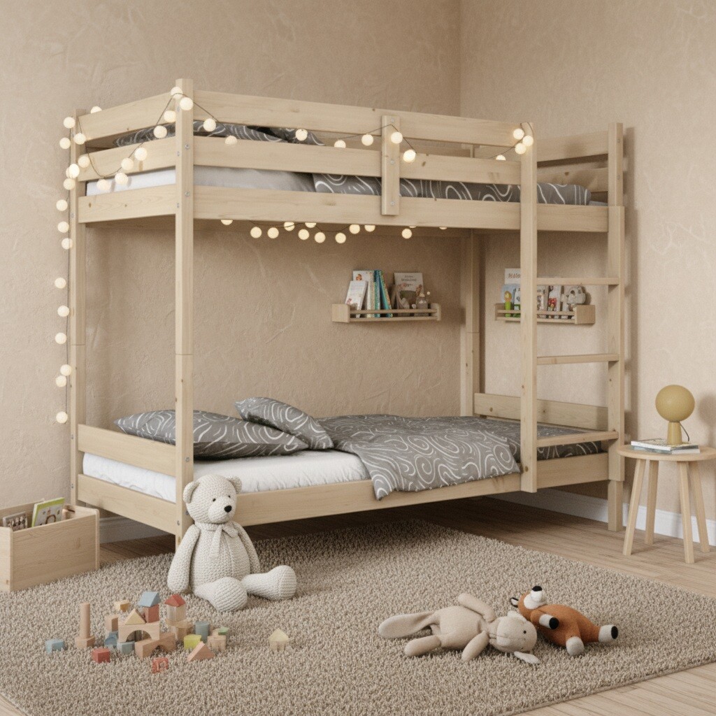 Elvisia Drevená poschodová posteľ AVA s roštom | borovica 90 x 200 cm