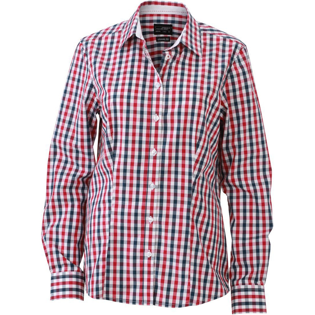 Košeľa kockovaná James & Nicholson 616 - červená-modrá-biela, L
