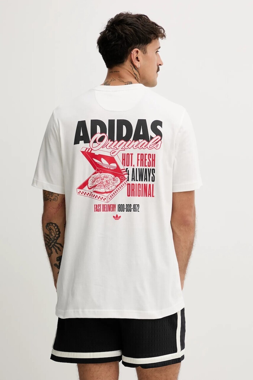 Bavlnené tričko adidas Originals Pizza Box Tee pánske, biela farba, s potlačou, HY2073