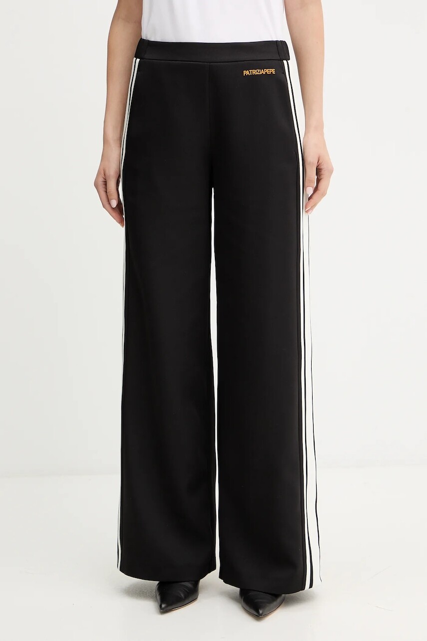 Nohavice Patrizia Pepe čierna farba, široké, vysoký pás, 2P1716 A664