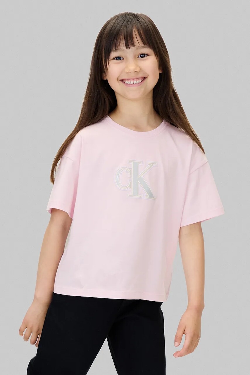 Detské bavlnené tričko Calvin Klein Jeans ružová farba, IG0IG03040