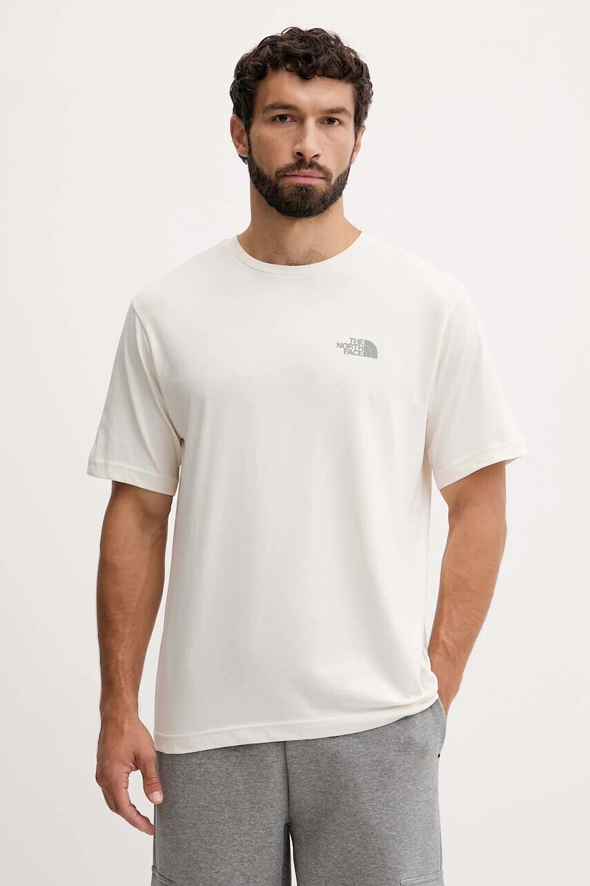 Bavlnené tričko The North Face pánske, béžová farba, s potlačou, NF0A8E4EQLI1