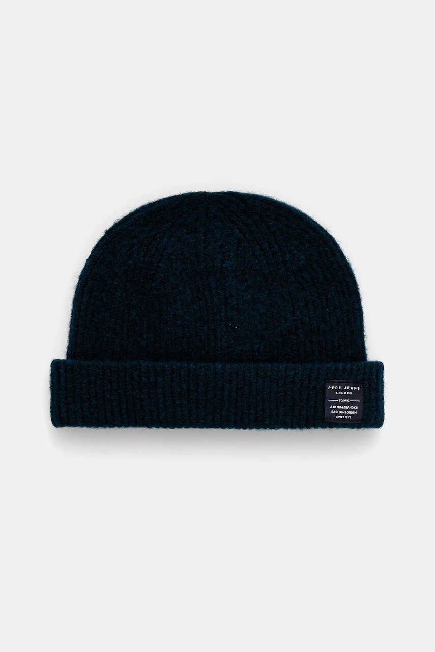 Čiapka s prímesou vlny Pepe Jeans tmavomodrá farba, PM0400012