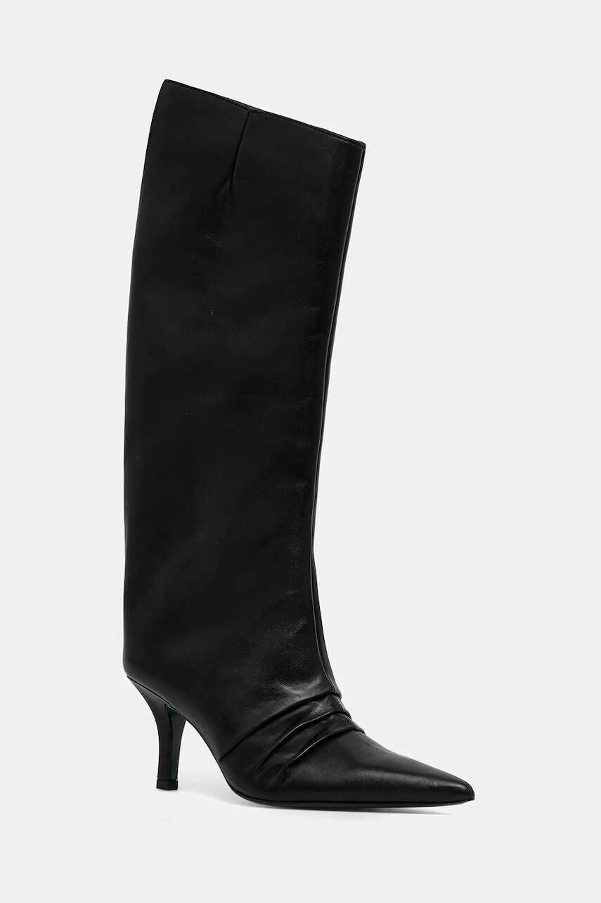 Kožené čižmy Patrizia Pepe čierna farba, na vysokom podpätku, 2Y0037 L048 K103