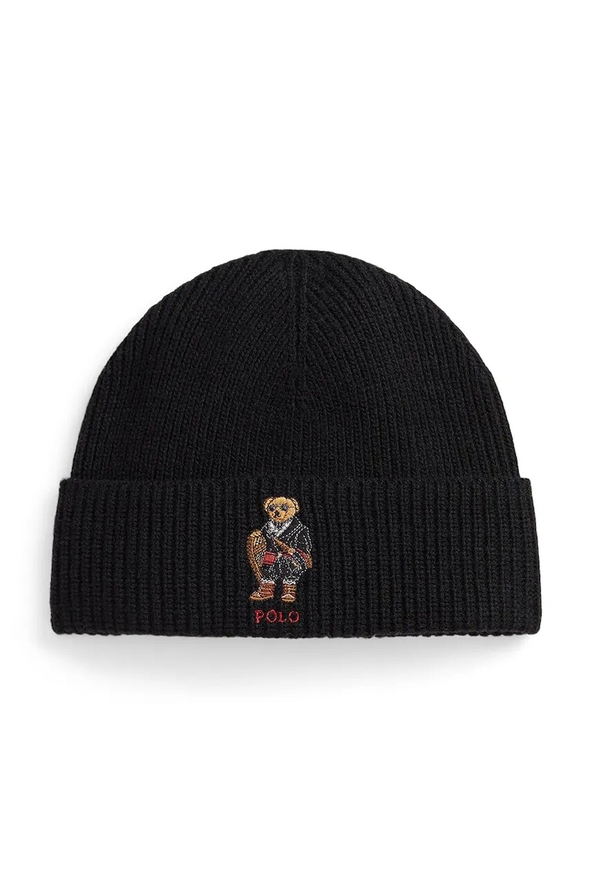 Čiapka s prímesou vlny Polo Ralph Lauren čierna farba, 449P02041
