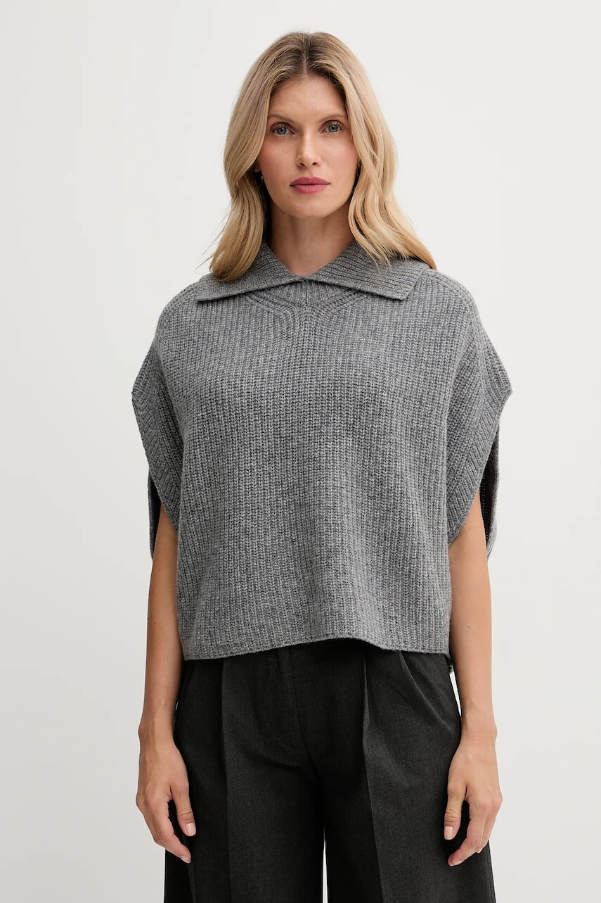 Pončo s prímesou vlny United Colors of Benetton šedá farba, 1344DU01K