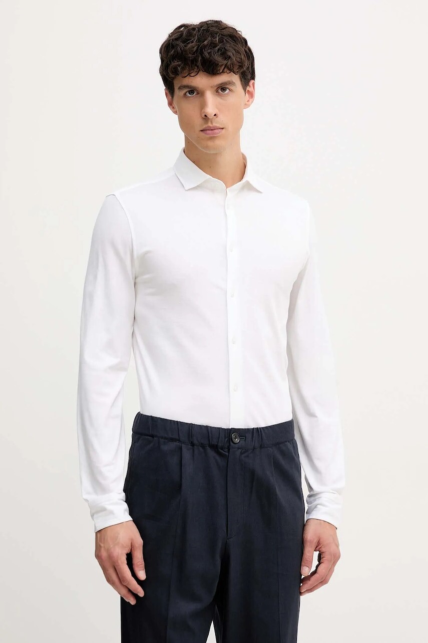 Bavlnená košeľa United Colors of Benetton biela farba, slim, s talianskym golierom, 5X37UQ064