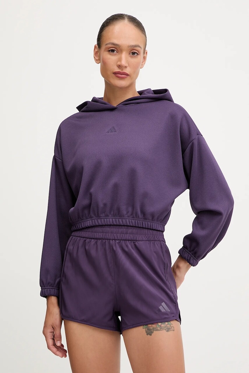 Tréningová mikina adidas Performance Cover-up fialová farba, s kapucňou, jednofarebná, JY2667