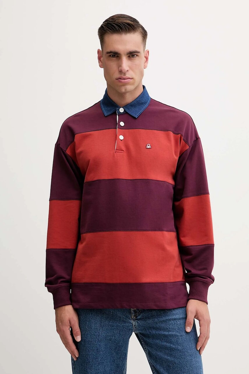 Bavlnené tričko s dlhým rukávom United Colors of Benetton červená farba, vzorované, 3BC1U302L