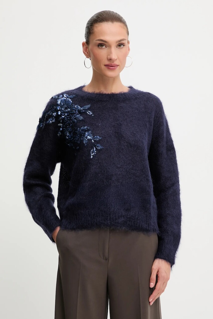 Sveter s prímesou moheru Blugirl Blumarine tmavomodrá farba, RF5082.MS037