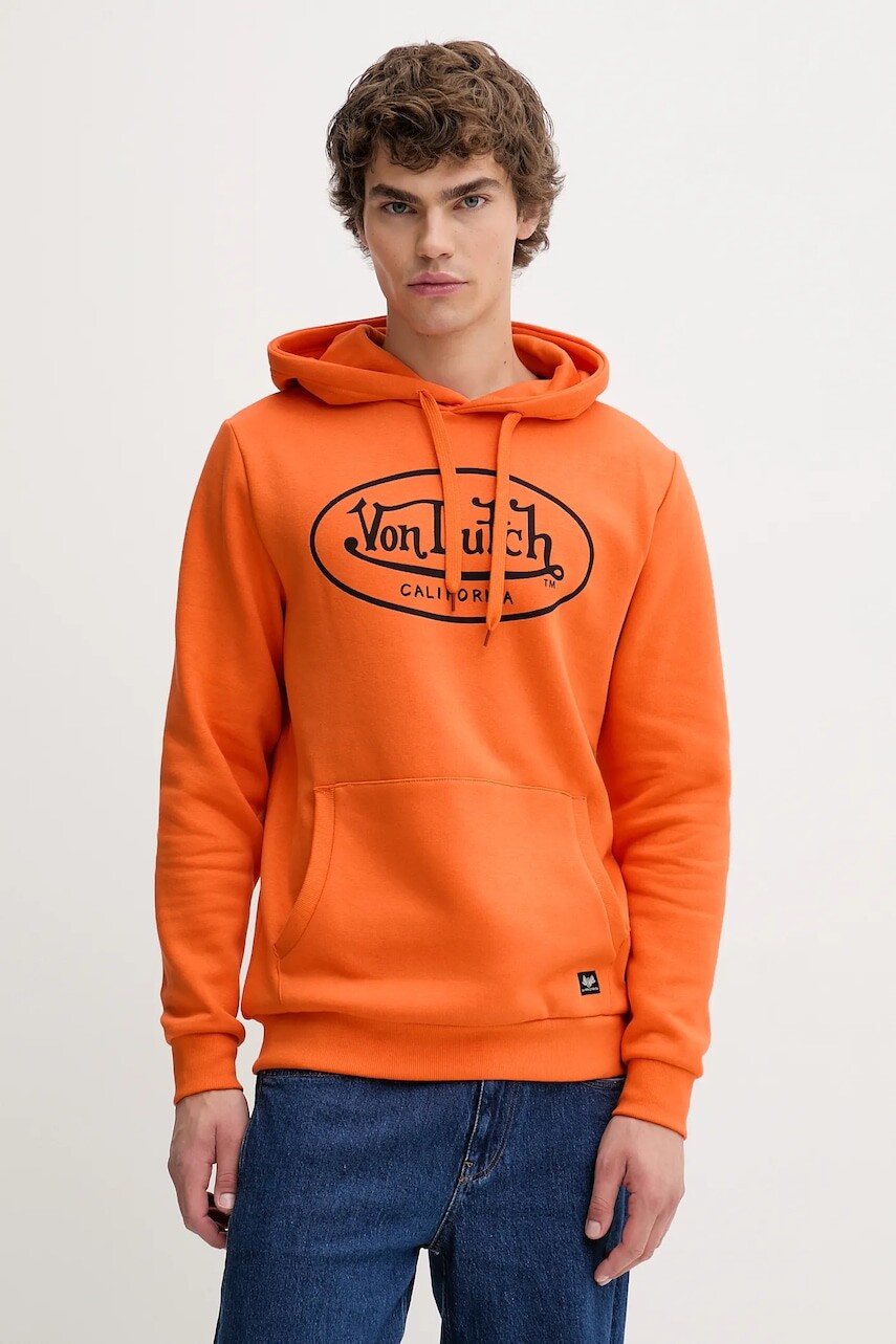 Mikina Von Dutch oranžová farba, s kapucňou, s potlačou, VD.1.SWC.BRAND