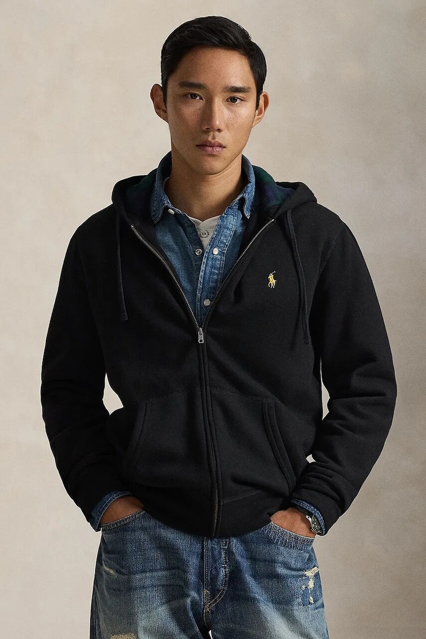 Mikina Polo Ralph Lauren čierna farba, s kapucňou, jednofarebná, 710981467