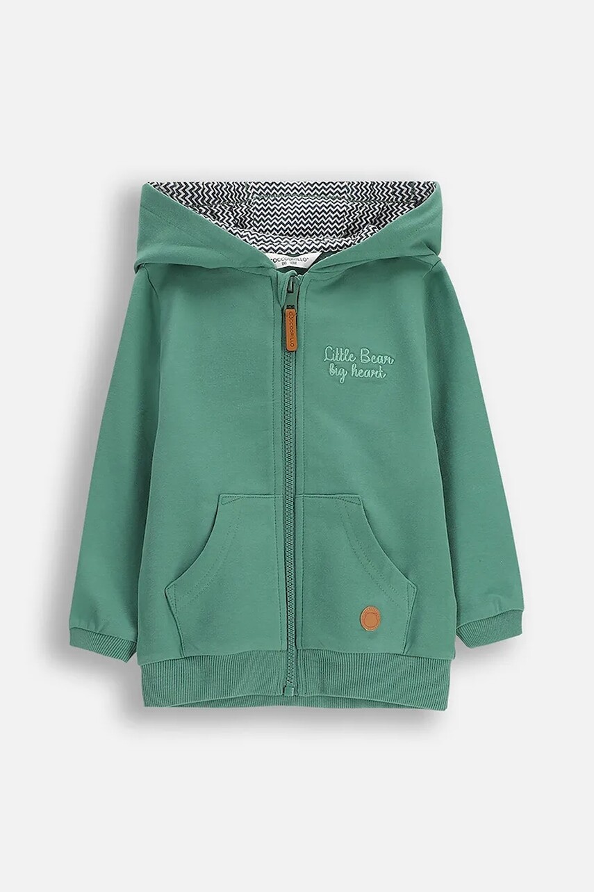 Blúzka pre bábätká Coccodrillo zelená farba, s kapucňou, jednofarebná, FOREST FRIENDS BOY NEWBORN