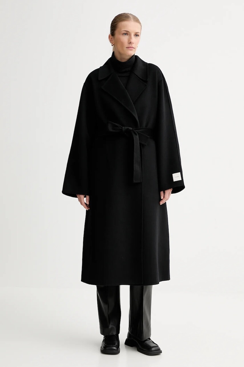 Kabát s prímesou vlny Calvin Klein čierna farba, LV040WL571