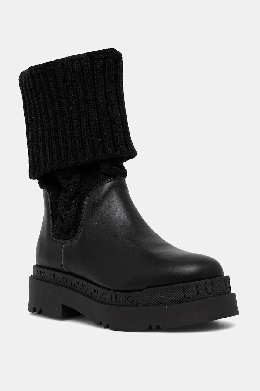 Vysoké čižmy Liu Jo LOVE 65 čierna farba, na plochom podpätku, SF5121TX33022222