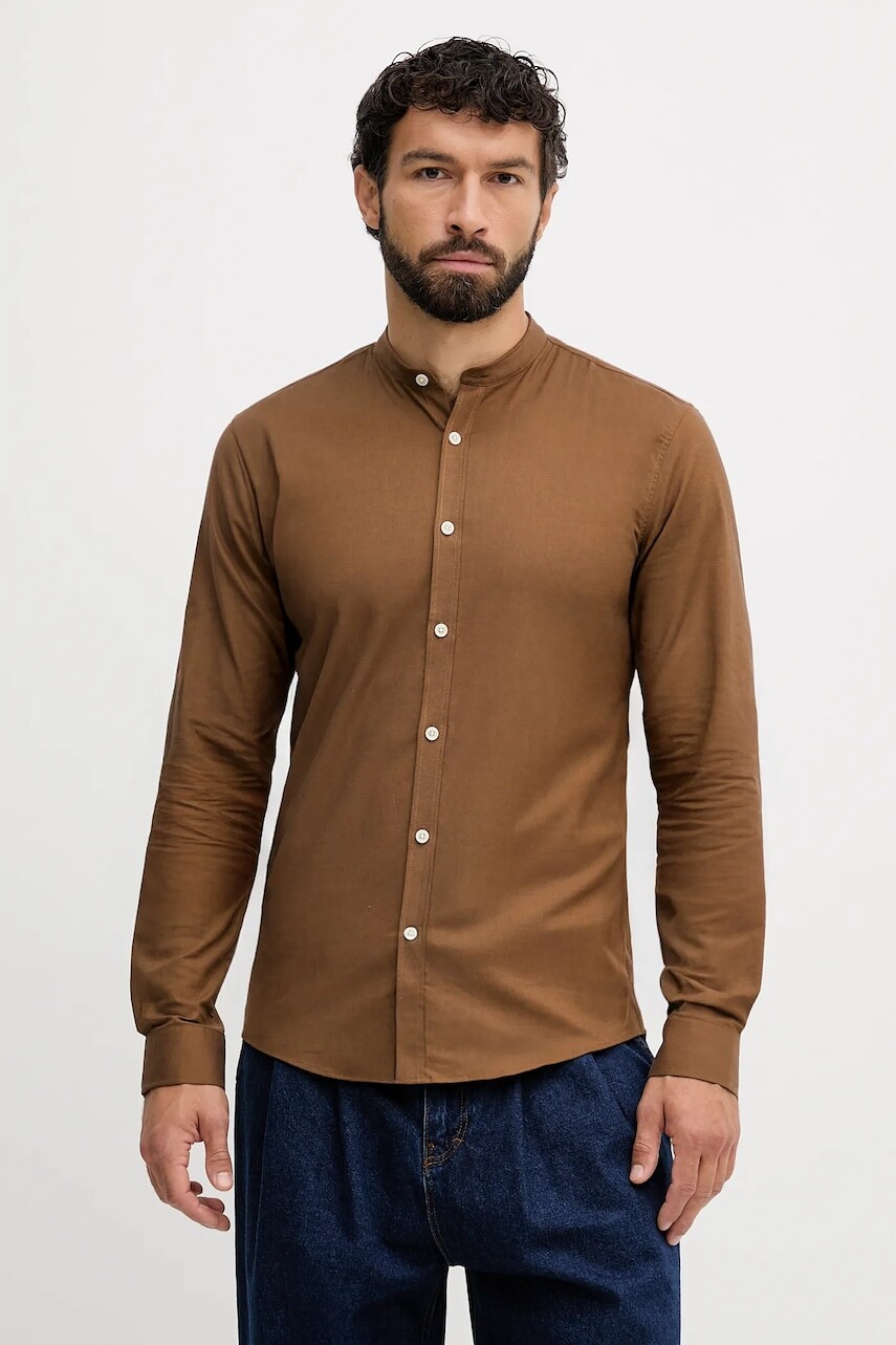 Košeľa Lindbergh hnedá farba, slim, 30-203174A