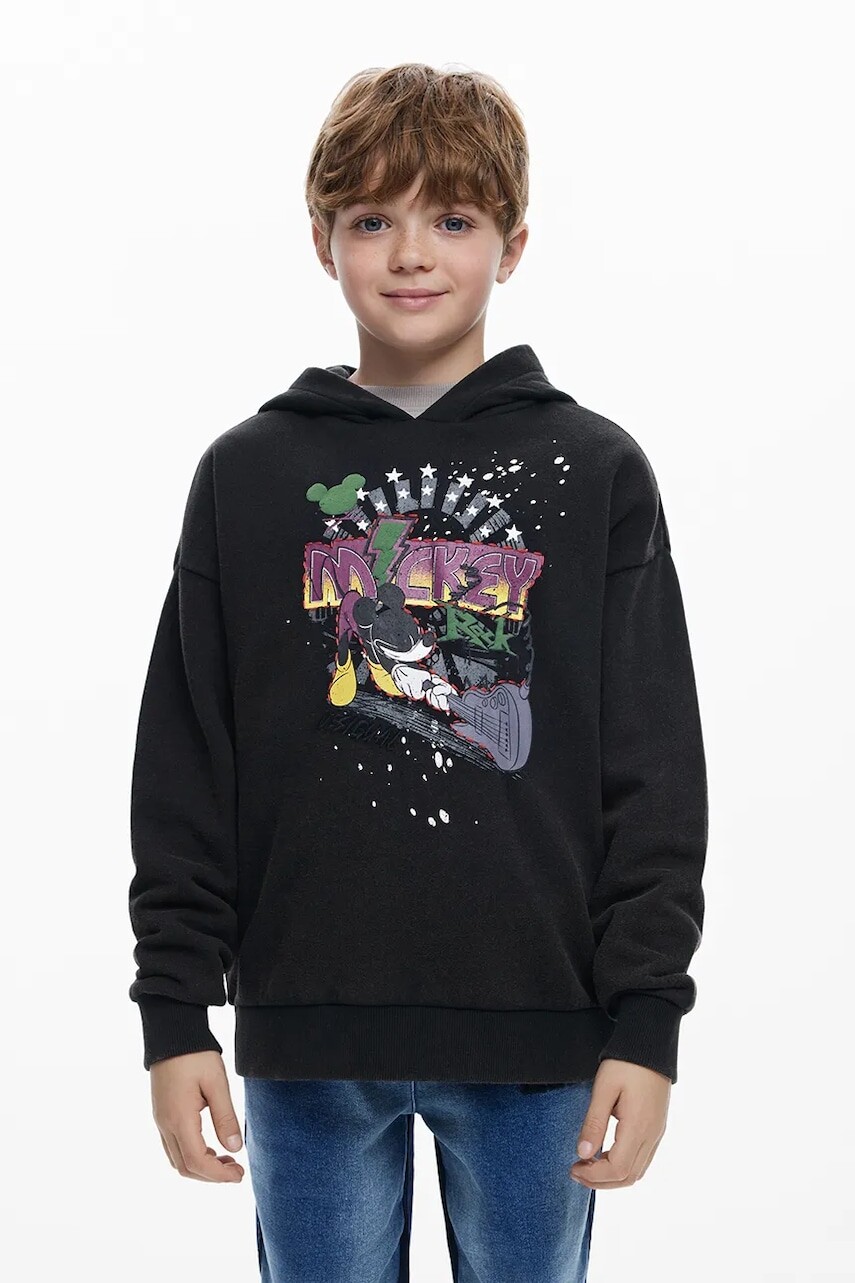 Mikina Desigual čierna farba, s kapucňou, 25WBSK07